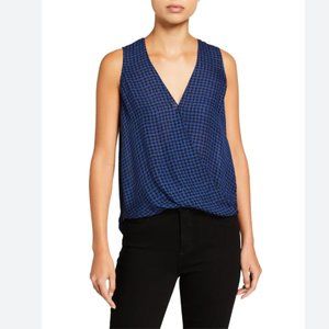 L'AGENCE Mila Draped Houndstooth Silk Surplice Blouse, Blue Houndstooth …